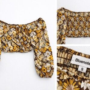 Bluenotes Brown Mustard Floral Off-Shoulder Crop Top
